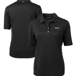 Polos^New York Jets Women's Cutter & Buck Black Throwback Logo Virtue Eco Pique Recycled Polo