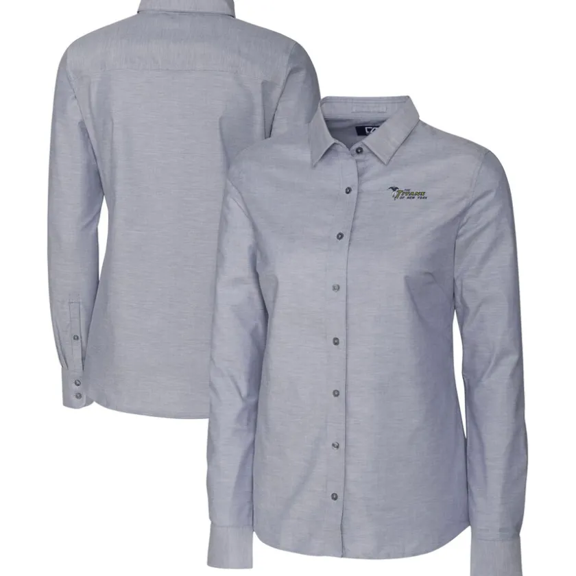 Sweaters & Dress Shirts^New York Jets Women's Cutter & Buck Charcoal Throwback Logo Oxford Stretch Long Sleeve Button-Up Shirt