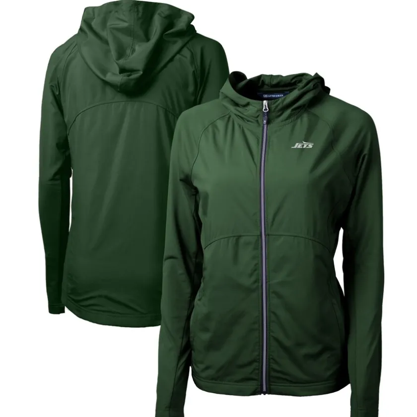 Jackets^New York Jets Women's Cutter & Buck Green Adapt Eco Knit Stretch Hybrid Full-Zip Jacket