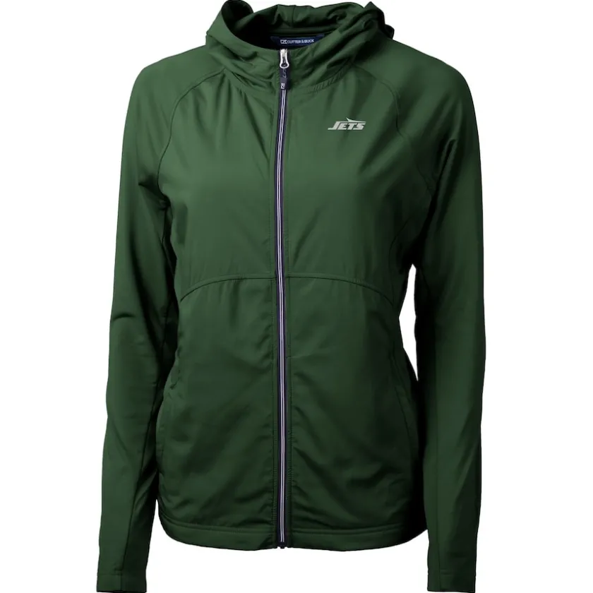 Jackets^New York Jets Women's Cutter & Buck Green Adapt Eco Knit Stretch Hybrid Full-Zip Jacket