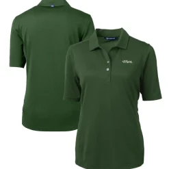 Polos^New York Jets Women's Cutter & Buck Green Throwback Logo Virtue Eco Pique Recycled Polo