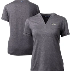 Sweaters & Dress Shirts^New York Jets Women's Cutter & Buck Heather Charcoal Throwback Logo Forge Blade V-Neck Polo