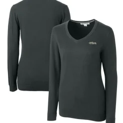 Sweaters & Dress Shirts|Sweaters^New York Jets Women's Cutter & Buck Heather Charcoal Throwback Logo Lakemont Tri-Blend V-Neck Sweater