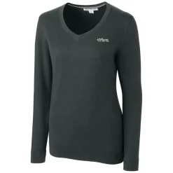 Sweaters & Dress Shirts|Sweaters^New York Jets Women's Cutter & Buck Heather Charcoal Throwback Logo Lakemont Tri-Blend V-Neck Sweater