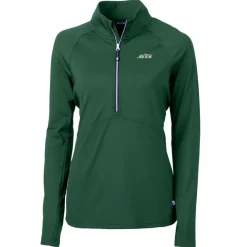 Jackets|Sweatshirts & Fleece^New York Jets Women's Cutter & Buck Hunter Green Primary Logo DryTec Adapt Eco Knit Stretch Recycled Raglan Half-Zip Top