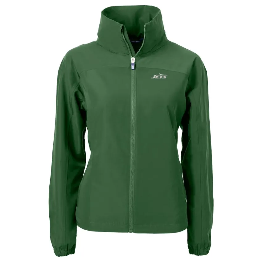 Jackets^New York Jets Women's Cutter & Buck Hunter Green Primary Logo Charter Eco Recycled Full-Zip Jacket
