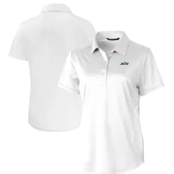 Polos^New York Jets Women's Cutter & Buck White Primary Logo Prospect Eco Textured Stretch Recycled Polo