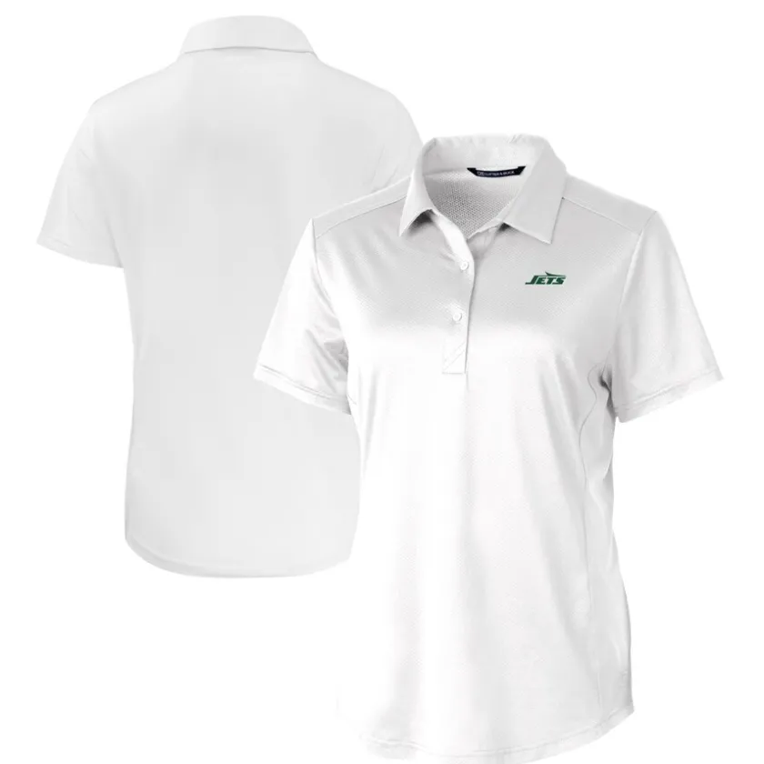 Polos^New York Jets Women's Cutter & Buck White Primary Logo Prospect Eco Textured Stretch Recycled Polo