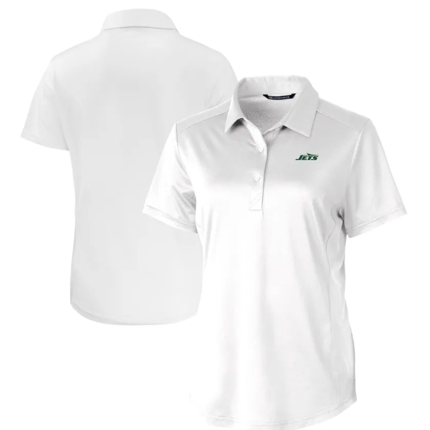 Polos^New York Jets Women's Cutter & Buck White Primary Logo Prospect Eco Textured Stretch Recycled Polo
