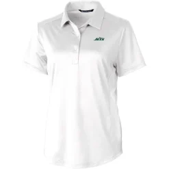 Polos^New York Jets Women's Cutter & Buck White Primary Logo Prospect Eco Textured Stretch Recycled Polo
