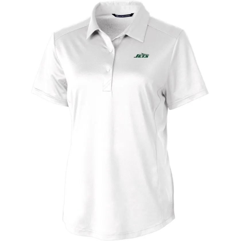 Polos^New York Jets Women's Cutter & Buck White Primary Logo Prospect Eco Textured Stretch Recycled Polo