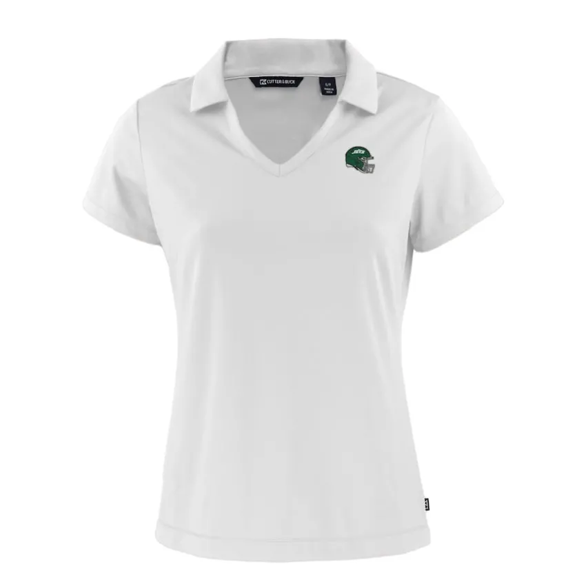 Polos^New York Jets Women's Cutter & Buck White Helmet Daybreak Eco Recycled V-Neck Polo