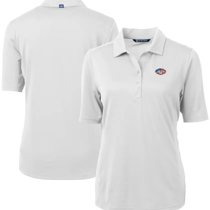 Polos^New York Jets Women's Cutter & Buck White Americana Virtue Eco Pique Recycled Polo