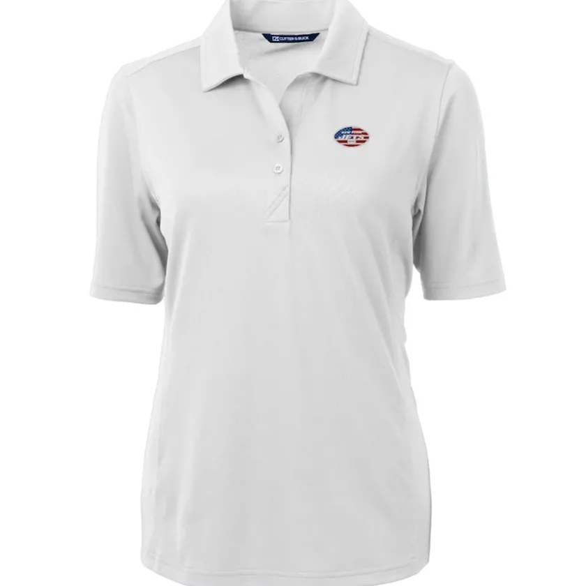 Polos^New York Jets Women's Cutter & Buck White Americana Virtue Eco Pique Recycled Polo
