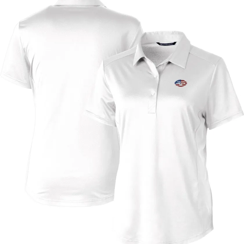 Polos^New York Jets Women's Cutter & Buck White Americana Prospect Textured Stretch Polo