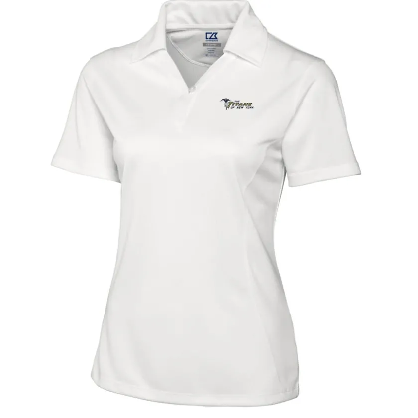 Polos^New York Jets Women's Cutter & Buck White Throwback Logo Genre DryTec Textured Polo