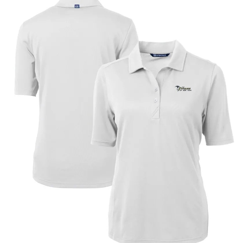 Polos^New York Jets Women's Cutter & Buck White Throwback Logo Virtue Eco Pique Recycled Polo