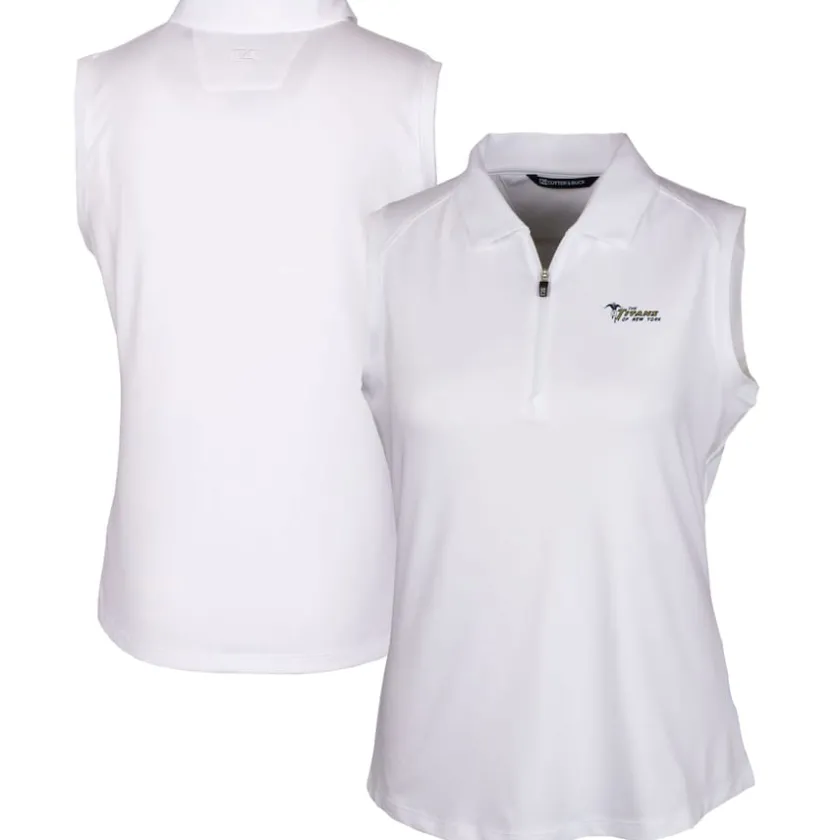 Polos^New York Jets Women's Cutter & Buck White Throwback Logo Forge Stretch Sleeveless Polo