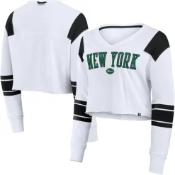 T-Shirts|Women^New York Jets Women's Fanatics White Stretch Cropped Fashion Long Sleeve T-Shirt