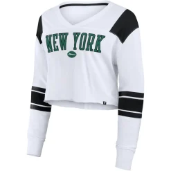 T-Shirts|Women^New York Jets Women's Fanatics White Stretch Cropped Fashion Long Sleeve T-Shirt