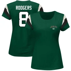 Plus Sizes^New York Jets Women's Fanatics Aaron Rodgers Green Plus Size Sleeve Stripe Name & Number T-Shirt