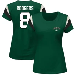 Plus Sizes^New York Jets Women's Fanatics Aaron Rodgers Green Plus Size Sleeve Stripe Name & Number T-Shirt