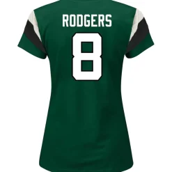 Plus Sizes^New York Jets Women's Fanatics Aaron Rodgers Green Plus Size Sleeve Stripe Name & Number T-Shirt