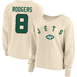 Plus Sizes|Sweatshirts & Fleece^New York Jets Women's Fanatics Aaron Rodgers Oatmeal Plus Size Name & Number Crew Pullover Sweatshirt