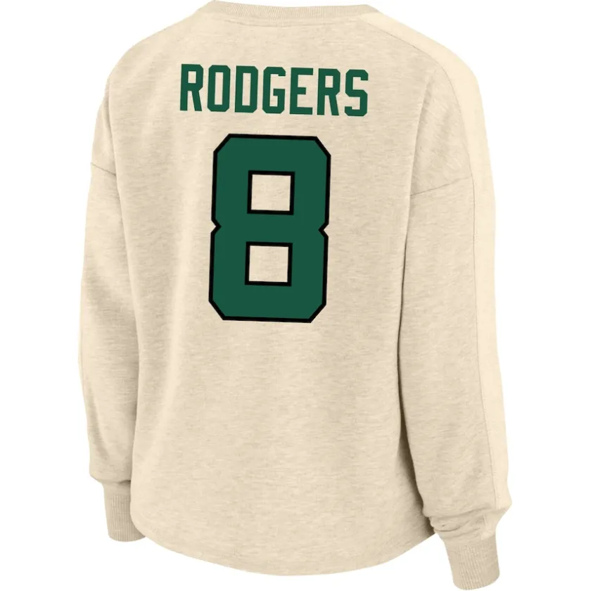 Plus Sizes|Sweatshirts & Fleece^New York Jets Women's Fanatics Aaron Rodgers Oatmeal Plus Size Name & Number Crew Pullover Sweatshirt