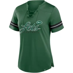 T-Shirts|Women^New York Jets Women's Fanatics Green Play Script Lace-Up T-Shirt