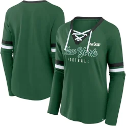 T-Shirts|Women^New York Jets Women's Fanatics Green Won And Done Lace-Up Long Sleeve Fashion Top
