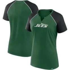 T-Shirts|Women^New York Jets Women's Fanatics Green/Black Glittered Primary Raglan T-Shirt