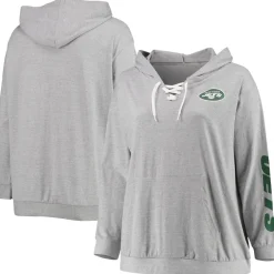 Sweatshirts & Fleece|Women^New York Jets Women's Fanatics Heathered Gray Plus Size Lace-Up Pullover Hoodie