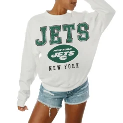Sweatshirts & Fleece|Women^New York Jets Women's Gameday Couture White Sunday Drives Oversized Crewneck Pullover Sweatshirt