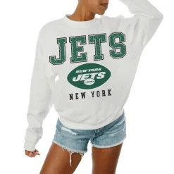 Sweatshirts & Fleece|Women^New York Jets Women's Gameday Couture White Sunday Drives Oversized Crewneck Pullover Sweatshirt