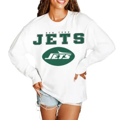 Jackets^New York Jets Women's Gameday Couture White Big Goals Oversized Long Sleeve T-Shirt