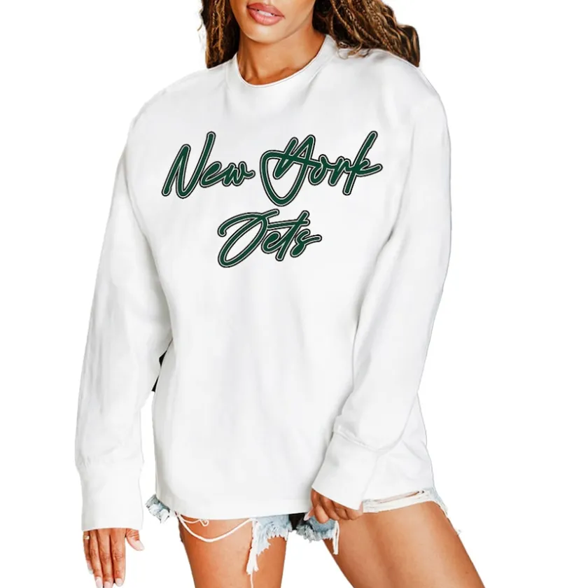 Jackets^New York Jets Women's Gameday Couture White Classic Comeback Oversized Long Sleeve T-Shirt
