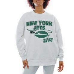 Jackets|Sweatshirts & Fleece^New York Jets Women's Gameday Couture Ash Gridiron Goals Premium Drop Shoulder Pullover Sweatshirt