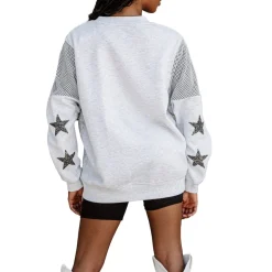 Jackets|Sweatshirts & Fleece^New York Jets Women's Gameday Couture Ash Rhinestone Star Mesh Shoulder Fleece Pullover Sweatshirt