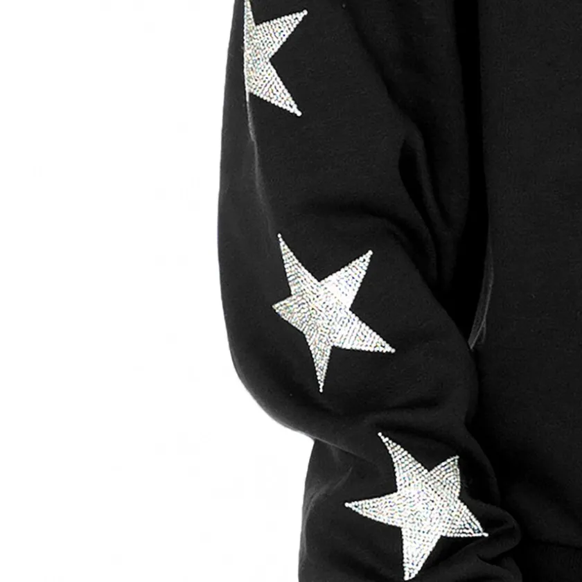 Jackets|Sweatshirts & Fleece^New York Jets Women's Gameday Couture Black Rhinestone Star Sleeve Settle The Score Tri-Blend Pullover