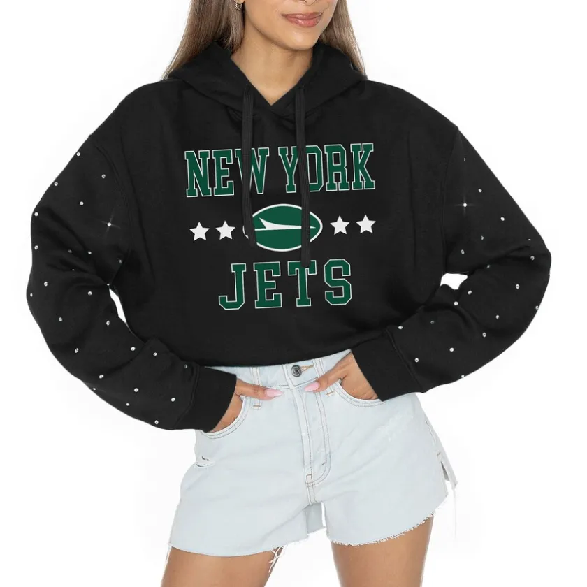 Jackets^New York Jets Women's Gameday Couture Black Like A Star Scrunch Waist Pullover Hoodie