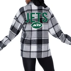 Sweaters & Dress Shirts^New York Jets Women's Gameday Couture Gray Fieldside Fun Plaid Button-Up Overshirt