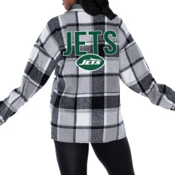 Sweaters & Dress Shirts^New York Jets Women's Gameday Couture Gray Fieldside Fun Plaid Button-Up Overshirt