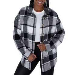 Sweaters & Dress Shirts^New York Jets Women's Gameday Couture Gray Fieldside Fun Plaid Button-Up Overshirt