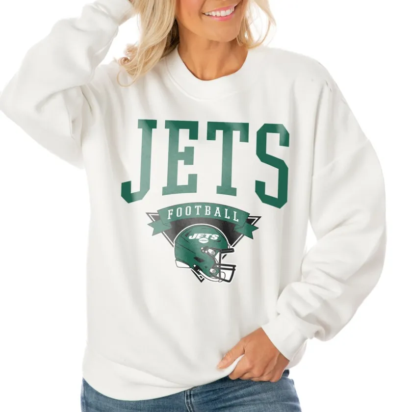 Sweatshirts & Fleece|Women^New York Jets Women's Gameday Couture White Oversized Line Pullover Sweatshirt