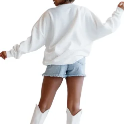 Jackets|Sweatshirts & Fleece^New York Jets Women's Gameday Couture White Sunday Drives Oversized Crewneck Pullover Sweatshirt