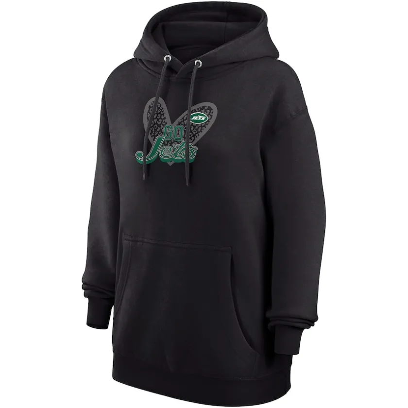 Jackets^New York Jets Women's G-III 4Her By Carl Banks Black Animal Print Heart Team Graphic Fleece Tri-Blend Pullover Hoodie