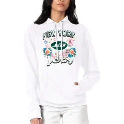 Jackets^New York Jets Women's G-III 4Her By Carl Banks White Flowers Team Logo Graphic Fleece Pullover Hoodie