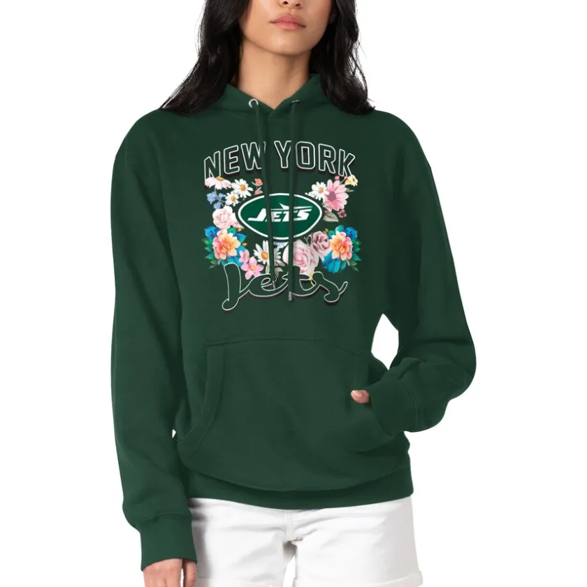 Jackets^New York Jets Women's G-III 4Her By Carl Banks Green Flowers Team Logo Graphic Fleece Pullover Hoodie