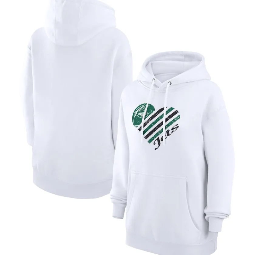 Jackets^New York Jets Women's G-III 4Her By Carl Banks White Heart Fleece Tri-Blend Pullover Hoodie